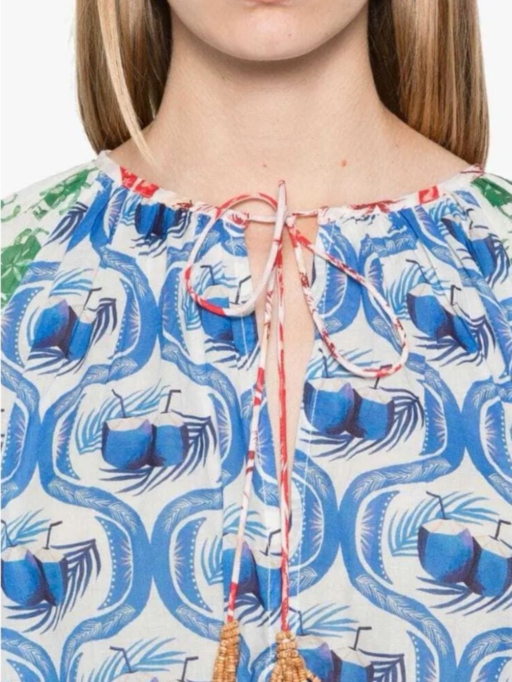 FARM RIO SKIRT SET Summer Multicolor Mix-Print Blouse in Blue, Red, Green - Picture 7 of 16